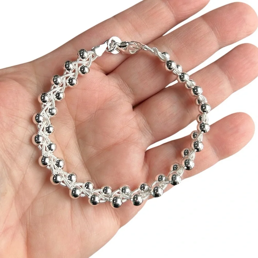 New Sterling Beaded Bracelet, Stamped
